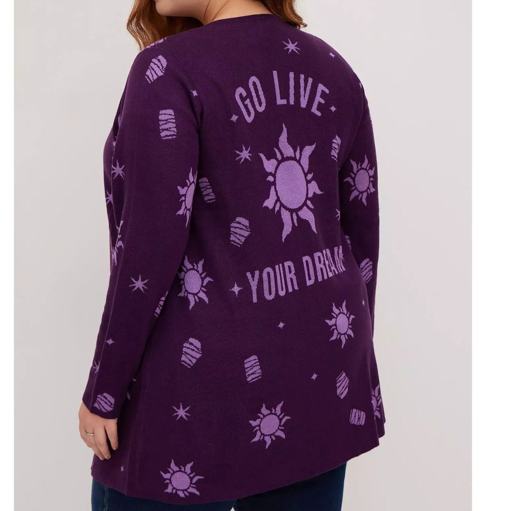 Torrid 4 (4X 26) Disney Tangled Go Live Your‎ Dream Open Cardigan Sweater Top - Picture 3 of 3